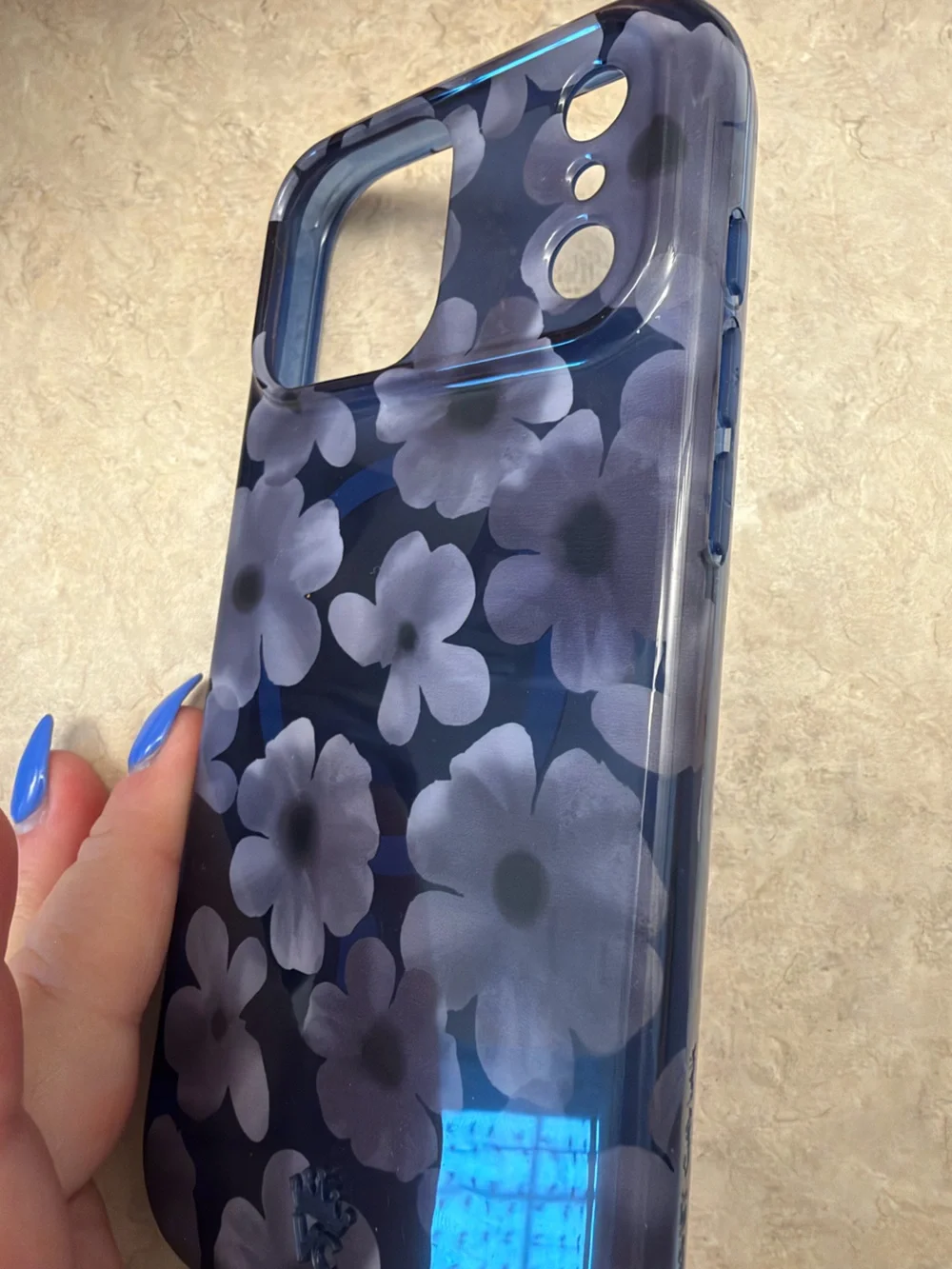Floral Pattern Navy Blue iPhone 17 Pro Max Case - Protective Design
